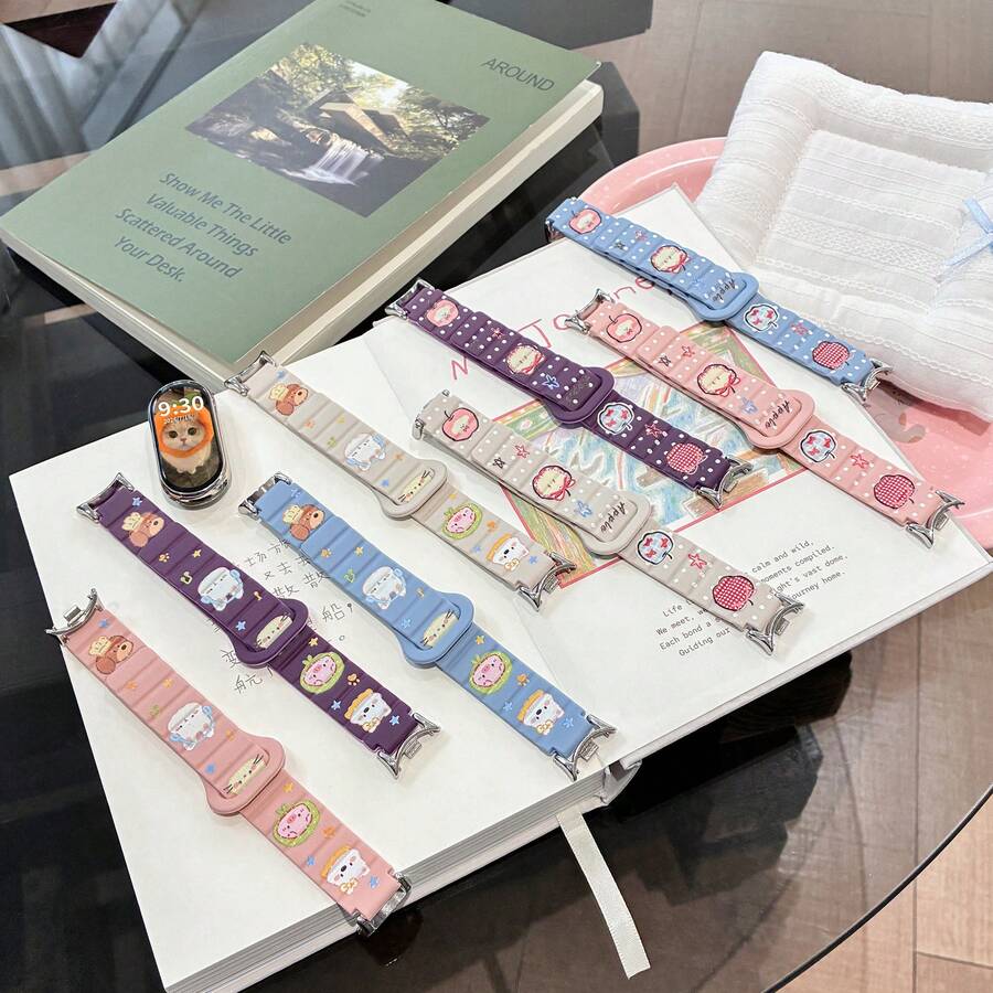Multifunctional Watch Band, Elegant And Exquisite, Compact Design. Asymmetrical Cute Pet Cartoon Paradise Silicone Watch Band Design, Compatible With Xiaomi Band 10/9/8 Series Models. Quick Release Buckle Design, Supports NFC Version Sharing, Couple Band Accessory - Multicolor - View 1