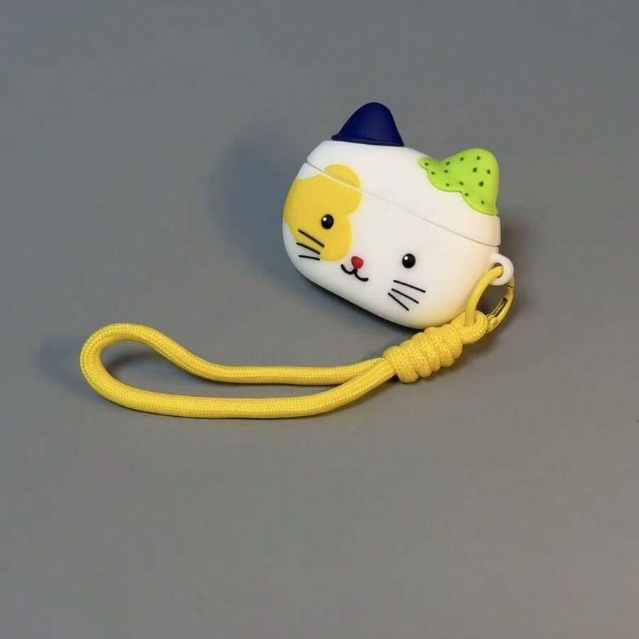 1 pieza Estuche portátil para auriculares con diseño 3D de gato de dibujos animados lindo y cordón - Multicolor - Ver 1