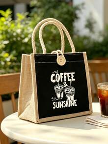 "COFFEE" Pattern Tote Bag - Coffee Canvas Shoulder Bag, Fun Coffee Pattern Tote Bag - Reusable Tote Bag, Suitable For Shopping, Beach, Work And Other Occasions, Perfect Gift For Women, Ideal For Daily Use, Shopping, Travel Accessories, Multi-Functional Tote Bag, Suitable For Events, Parties, Daily Life, Back To School Season - Multicolor - View 4