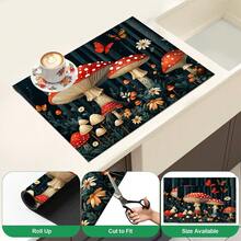 1pc Colorful Mushroom Kitchen Countertop Mat, Black Floral Pattern Diatomaceous Earth Absorbent Drainage Mat, Non-Slip Coffee Machine Mat And Dish Drying Mat - Multicolor - View 6