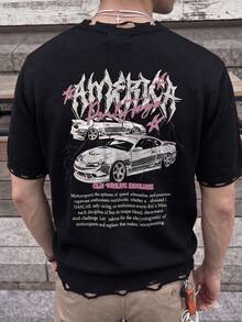 ANDREILEE Men's Unisex Knitted Crew Neck Short Sleeve Top Street Casual Car Print Pattern Sweater T-Shirt Spring Summer - Black - View 1