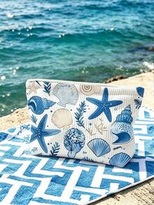 1pc Ocean Theme Makeup Bag, Featuring Marine Life Pattern, Suitable For Daily Cosmetics Storage And Travel Makeup Organization - Multicolor - View 2