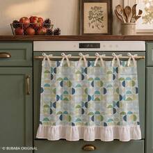 Farmhouse Style Oven Door Curtain With Lace Tie, Semi-Transparent Textured Polyester Kitchen Decor, Decorative Oven Handle Cover Curtain, 30 X 21.3 Inches - Multicolor - View 8