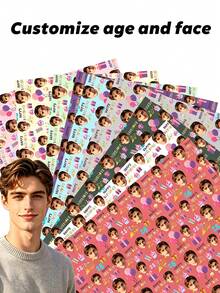 Custom Birthday Party Gift Wrapping Paper - Upload Photo Personalized Age, Includes Gift Box, Confetti, Cupcake Pattern Wrapping Paper, Suitable For 18th, 21st, 30th, 40th, 50th, 60th Birthday Party Decoration, Holiday Gift Wrapping Paper - Multicolor - View 7