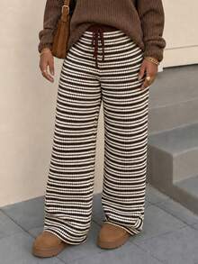 Women's Bohemian Striped Knit Straight Leg Pants - Brown - View 5