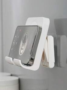 2-In-1 Self-Adhesive Shower Phone Holder, Removable Wall Mount Shelf, Adjustable Angle Sturdy Tablet Stand, Easy Install For Bathroom Bedroom Kitchen Office, Gift For Family Commuters - Multicolor - View 1