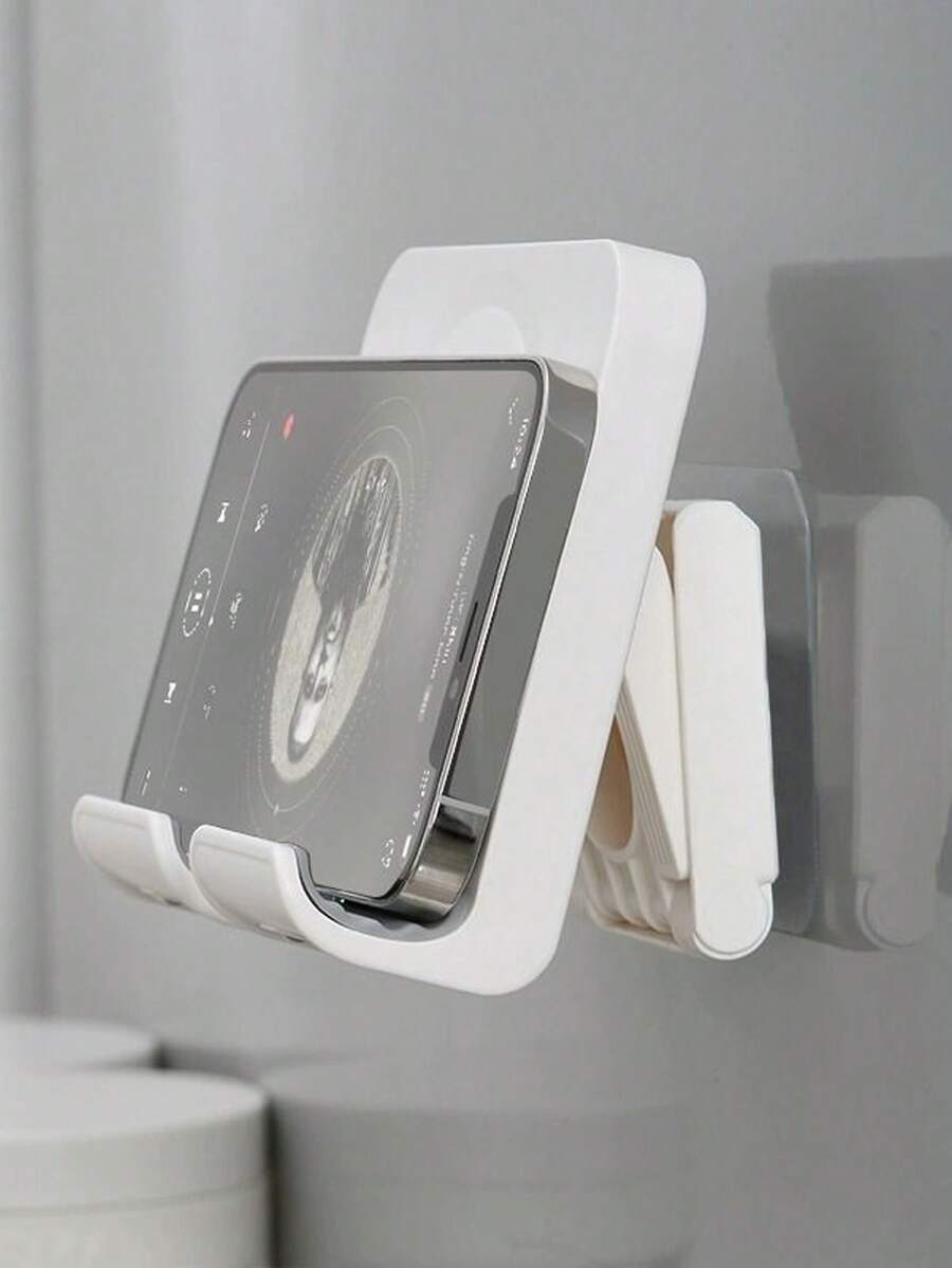 2-In-1 Self-Adhesive Shower Phone Holder, Removable Wall Mount Shelf, Adjustable Angle Sturdy Tablet Stand, Easy Install For Bathroom Bedroom Kitchen Office, Gift For Family Commuters - Multicolor - View 1