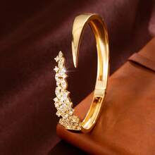 1pc Exquisite Wheat Ear Shaped Open Adjustable Design Cubic Zirconia Inlaid Women's Bracelet - Multicolor - View 12