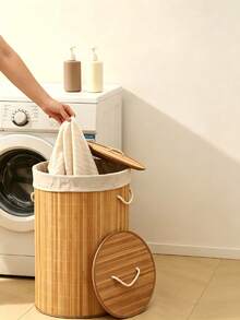 Round Rattan Laundry Basket With Lid, Large Breathable Woven Hamper With Detachable Liner & Rope Handles, Dustproof Clothes Storage Bin For Bedroom Bathroom Balcony, Perfect For Adult Family Daily Garment Sundry Organizing - Multiple Specifications - View 4