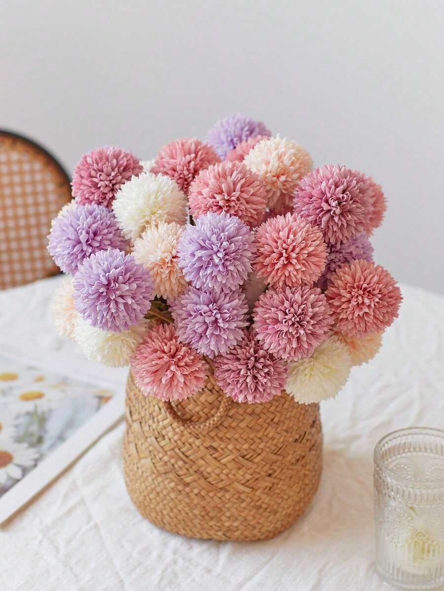 8/16pcs Artificial Chrysanthemum, Dandelion, Hydrangea Bouquet, Suitable As Gift For Friends, Bride, Used For Wedding Decoration, Home, Office, Cafe, Party - Pink - View 1