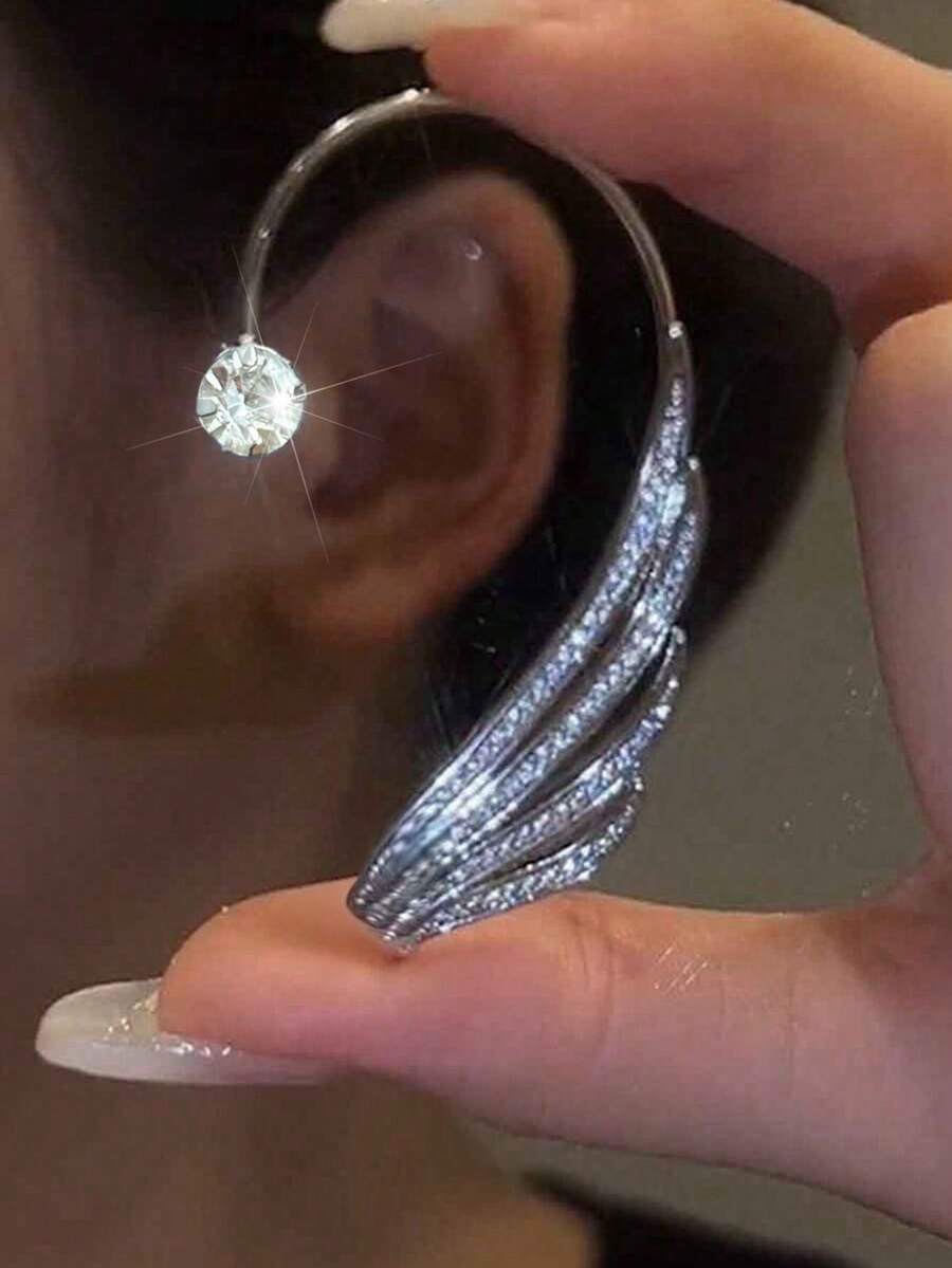 1 buah Anting Jepit Telinga Minimalis Mewah Modis dengan Desain Personalisasi dan Hiasan Sayap Berlian Imitasi, Cocok untuk Pemakaian Sehari-hari dan Hadiah Aksesori Foto untuk Wanita - Anting Sayap - View 1