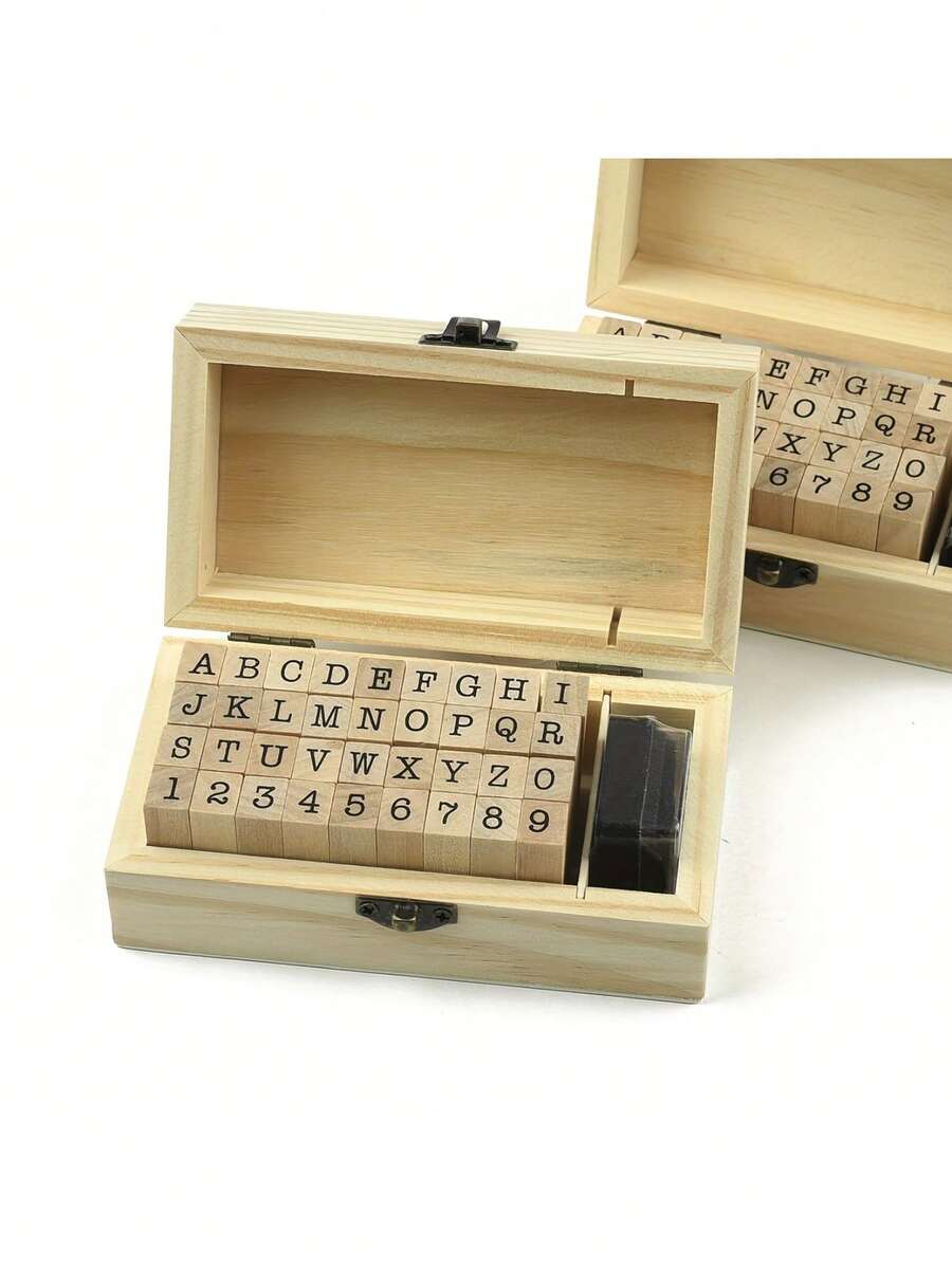 Stempel Kayu Huruf & Angka (Dengan Bantalan Tinta) Cocok Untuk Pengrajin & Penggemar DIY - Beraneka warna - View 1
