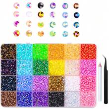 Kit Hiasan Rhinestone 42 Warna, Rhinestone Resin Jelly DIY Berwarna-warni, Kit Hiasan Permata Datar 3mm dengan Pinset, Untuk Kerajinan Pakaian - MultiWarna - View 8