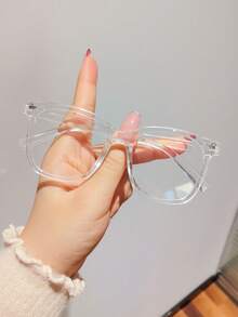 1 Pair Kids Square Frame Clear Lens Glasses, Minimalist Style Suitable For Boys And Girls Party Holiday Travel Vacation Decoration, Daily Accessory Photography Prop - Multicolor - View 7