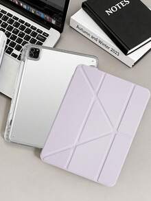 1件透明壓克力 Y-Fold 芋紫色平板保護殼，相容 iPad Mini6/7/Air/Air2/9.7/10.2/10.5/10.9 (Air4-Air8)/Pro 11/10th Gen/A16/Pro 11 2024，全透明壓克力背殼，絲綢紋理 8-Fold 翻蓋，可調節支架，自動休眠/喚醒，內置筆槽，不含筆，部分機型附相機框 - 蒟蒻紫 - 查看 2