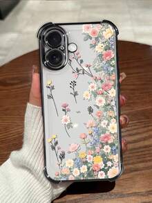 1件裝黑色電鍍護角手機殼，透明軟 TPU 全包覆設計，花卉圖案，相容 iPhone 17 Pro、16 Pro、15、14、13、12 與 11，極簡時尚防震軟殼，創意獨特，適合個人使用或作為禮物，適用所有手機顏色 - 黑色 - 查看 3