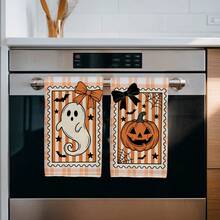2PCS Kitchen Towels Orange & White Plaid Stamp Little Ghost Pumpkin Design Print 40*60cm Autumn Theme Rectangular Microfiber Kitchen Towels, Dish Cloths, Tablecloths, Hand Towels, Kitchen Decor, Home Decor, Housewarming Gift For Neighbors, Perfect For Kitchen & Bathroom Use, Suitable For Housewives And Family Gatherings, High Cost-Performance, Household Essential - Orange - View 5