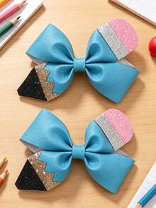 2/6pcs Back To School Hair Clips,Cute Glitter Pencil Bow,Colorful Bow Hair Pins,Teacher's Day,School Stuff,Hair Accessories Gift For Girls Teens Daily Wear - Multicolor - View 5