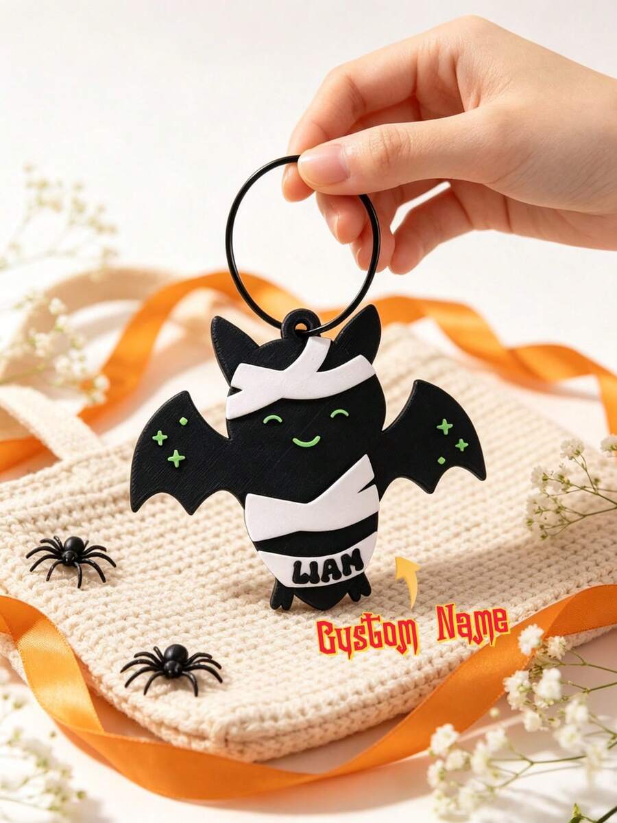 1pc Personalized Mummy Bat Bag Tag,Custom Name Key Ring,Custom Halloween Backpack Charm, 3D Printed Name Tag,Back To School Gift,Halloween - Multicolor - View 1