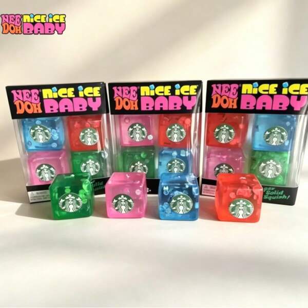 asmodee NeeDoh Nice Ice Baby Beverage 4 Packs Maltose Slow Rebound Stress Relief Squeeze Toys, Office Relaxation/Home Entertainment, Affordable, Fun, Perfect Choice For Graduation Gift, Wedding Gift, Doll, Bag Charm, Plush Doll, Birthday Gift, Room Decor. Soft Cute Doll (Random Packaging Box)