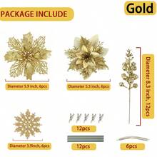 10pcs/60pcs 1 Set Christmas Artificial Poinsettia Flower Stems With Clips, Glitter Faux Flower Decor, DIY Christmas Tree Hanging Ornaments, Holiday Home Decoration, Suitable For Wreaths, Garlands, Tabletop Arrangements, Winter Indoor, Farmhouse Windowsill Fireplace Holiday Decor - Multicolor - View 14