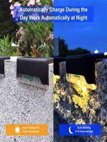 4pcs Solar Step Lights, Outdoor Waterproof Solar Deck Lights, LED Solar Fence Lights, Suitable For Outdoor Garden Stairs, Paths, Patios, Railings And Garden Yards, Warm White Solar Decorative Wall Lights With Auto Sensor Switch - Seven-character Lamp - View 8