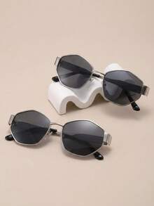Geometric Octagonal Metal Frame Glasses Retro Small Hexagon Fashion Glasses Unisex Y2K Street Style UV Protection Eyewear - Silver Frame + Silver Frame - View 7