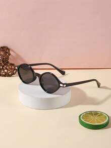 1pc Kids 6-9 Years Old Oval Fashion Glasses, Classic Pure Black Frame, PC Material, Solid Color Lenses, Casual Lightweight, Suitable For Daily Outdoor Use, With Glasses Case - Multicolor - View 7