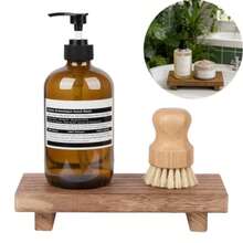 1pc Wooden Bathroom Countertop Tray, Striped Pattern Soap Holder, Candle Holder Home Decor Display Tray - Solid Wood Bathroom Tray, Kitchen Display Tray, Rustic Style Multi-Purpose Home Decor, Suitable For Sink, Countertop, Bathroom, Living Room, Kitchen, Soap Dish Rack, Flower Stand, Etc., Suitable For Various Holidays - Big and Small Stools - View 3