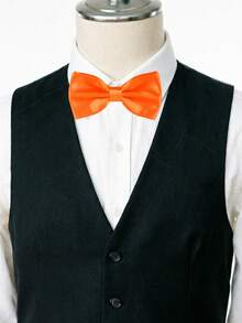 1 pieza Pajarita de unicolor para hombre, pajarita de poliéster de doble capa para novio, padrino, anfitrión, camarero - Naranja - Ver 2