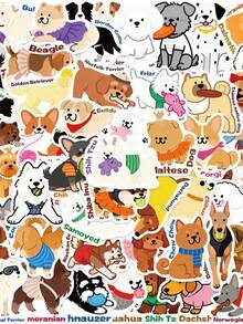 50pcs/Pack Cute Animal Pet Dogs Stickers, Decorative Decals For Notebook Luggage Phone Stationery Laptop Guitar Sticker - Multicolor - View 1