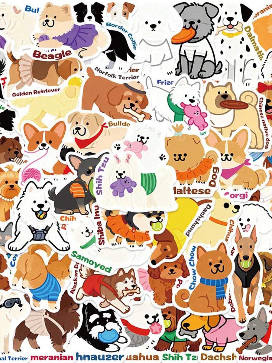50pcs/Pack Cute Animal Pet Dogs Stickers, Decorative Decals For Notebook Luggage Phone Stationery Laptop Guitar Sticker - Multicolor - View 1