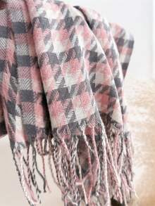 1pc Woman's Winter New Imitation Cashmere Plaid Scarf, Simple Fashion Tassel Ring Scarf Warm Shawl Unisex Cold, Suitable For Daily Travel, Casual Wear - Pink - View 3