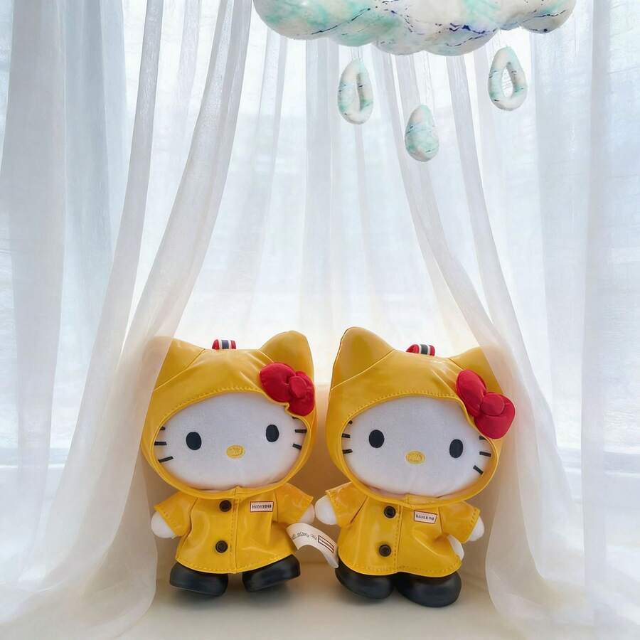 Sanrio Cute Yellow Raincoat Hello Kitty Plush Pendant, Glossy PU Waterproof Cartoon Plush Doll Bag Charm, Fashion Backpack Decoration Accessory, Sweet Gift For Girls - Yellow - View 1