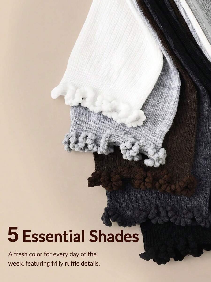 5 Pasang Kaos Kaki Setinggi Lutut Wanita Warna Polos, Manset Berkerut, Rajutan Bergaris, Kaos Kaki Kasual Bergaya Preppy, Serbaguna untuk Musim Gugur/Dingin, Cocok untuk Olahraga, Bepergian, dan Pemakaian Sehari-hari - MultiWarna - View 1
