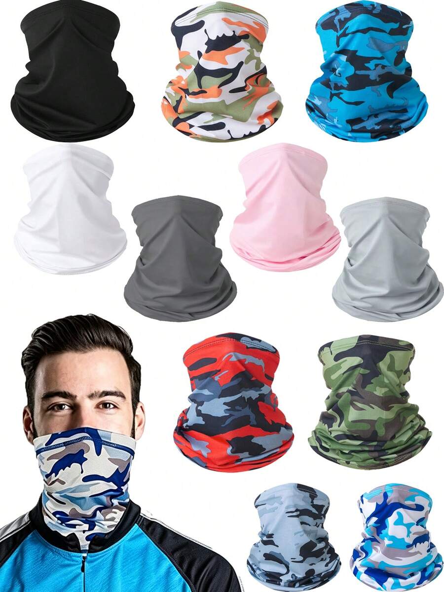 1pc Unisex Solid Color Camouflage Sun Protection Neck Gaiter Face Mask, Breathable Multi-Use Face Mask For Outdoor Fishing, Cycling, Commuting - Multicolor - View 1