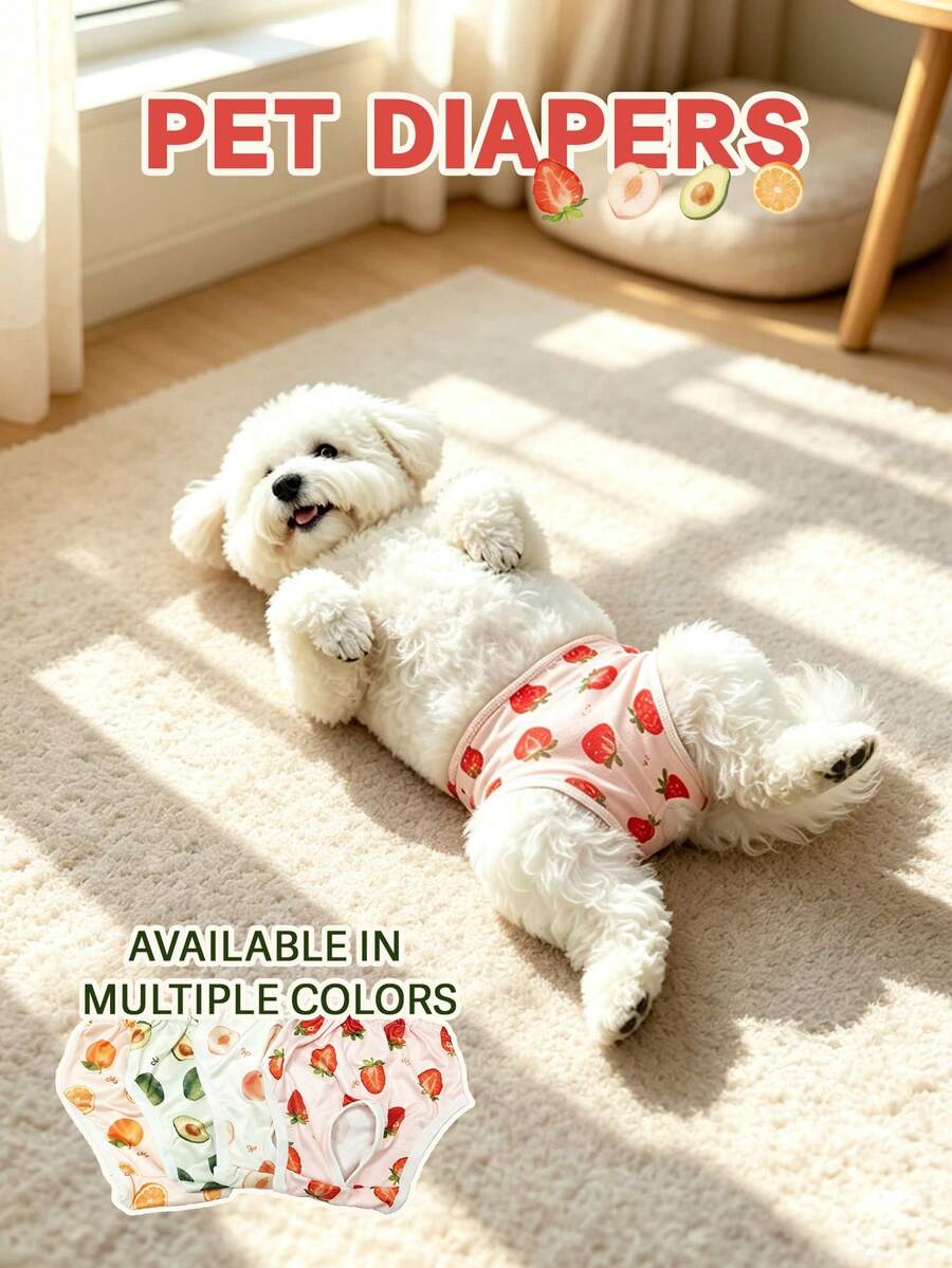 Pet Period-Specific Fruit Pattern Sanitary Pants Are Made Of Soft And Highly Elastic Milk Silk Fabric, Featuring A Cute Strawberry Pattern Design. They Are Period- And Anti-Disturbance Pants, Suitable For Small And Medium-Sized Pets - Red - View 1