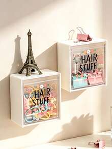 Wall-Mounted Storage Box With Cute Hair Accessory Pattern - Cosmetics Organizer, Flip-Top Storage Box, Jewelry Box, Plastic Storage Rack, Storage Box For Cotton Pads, Cotton Swabs, Hair Ties, Lipstick, Used For Organizing And Storing Dental Floss, Hair Bands, Hair Clips, Powder Compacts And Other Items. Suitable For Home, Dorm, Commercial Space, Bathroom, Room Decor, Also Can Be Used As Christmas Or Holiday Gift. - Multicolor - View 3
