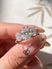 1枚925纯银精致三椭圆戒指，优雅日常及约会佩戴，女士精美珠宝礼物，情人节礼物 - 銀色 - 查看 2
