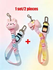 2pcs Elastic Pet Car Safety Belt, Macaron Gradient Color Safety Leash, Decorated With Cute Rabbit And Bowknot, Shock-Absorbing Design, Suitable For Cat And Dog Travel, Pet Safety Leash - Multicolor - View 14