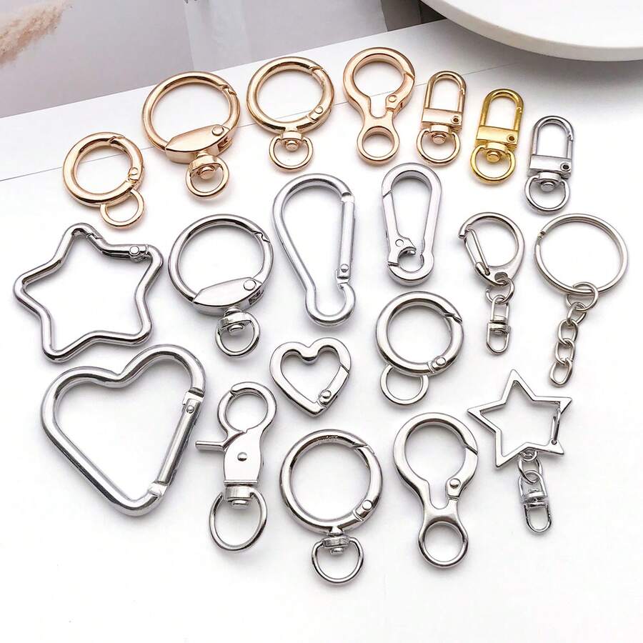 6pcs Metal Keychain Findings Star Heart Spring Rings Lobster Clasps Carabiner Clips Swivel Hooks For DIY Keychains Bag Charms Jewelry Making Supplies