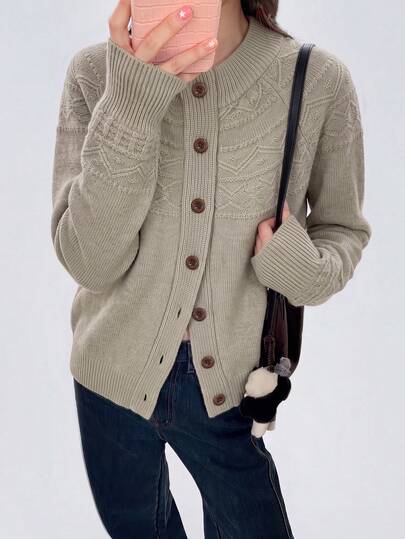 Women's Autumn/Winter Casual Minimalist Retro Style Wide Collar Design Knit Cardigan Jacket