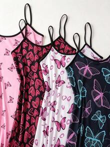 4pcs Women's Heart Print Nightgowns Spaghetti Strap Lettuce Trim Mini Night Dress Sleepwear - Multicolor - View 7
