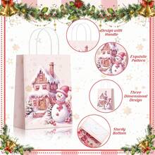 4/12/24pcs Pink Christmas Handbags, Christmas Element Cartoon Print Gift Bags, Multi-Scenario Companion Gift Storage Bags, Christmas Birthday Party Universal Handheld Packaging Bags - Pink - View 6