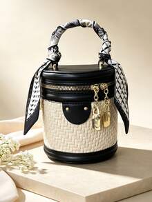Summer Versatile Premium Niche Crossbody Bag For Women, New Color-Block Woven Texture Bucket Bag - Beige - View 6
