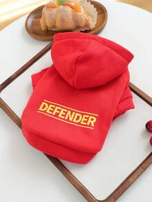 PETCIRCLE 1PC Pet Clothes Small Dog Puppy Cute Pet Autumn/Winter Hooded Windproof Cold-Proof Letter Print Plain Sweatshirt Series Yellow DEFENDER + Plain Sweatshirt - Dark Red - Red - View 5
