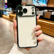 Electroplated Frame Transparent Phone Case, Large Integrated Lens Holder Shockproof Protective Cover, Transparent Anti-Yellowing Ultra-Thin Phone Case, Built-In Lens Film Dust-Proof Mesh, Compatible With IPhone 17 16 15 14 13 Pro Max 12 Pro Max 11 Phone Case, Holiday Gift - Dark Green - View 1