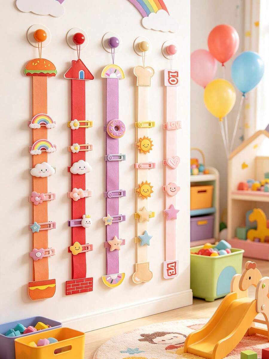 1PC Whimsical Nursery Decor - Burger & Donut Themed Hair Bow Storage Strap For Scrunchies & Baby Shower Gift,Baby Stuff - Multicolor - View 1
