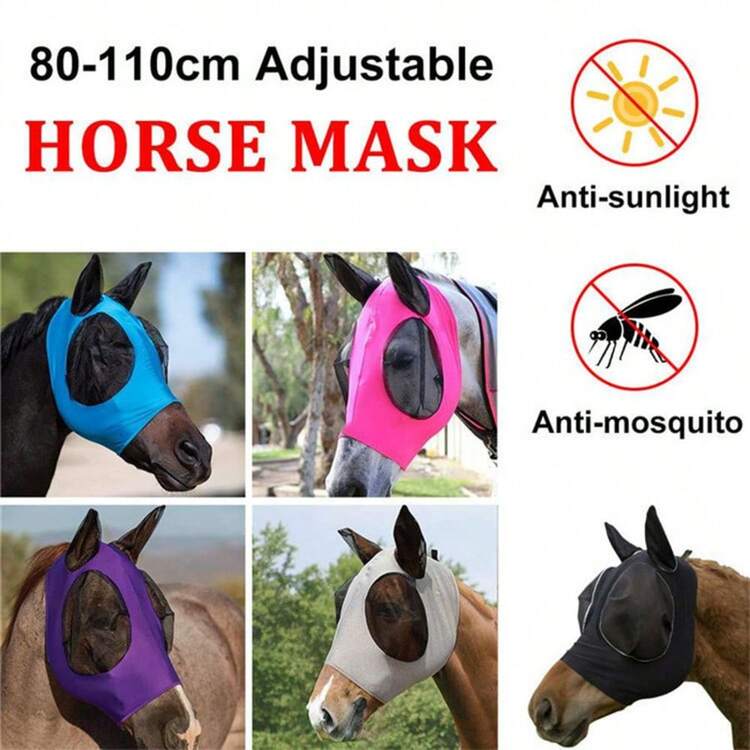 Horse Face Protective Mask, Breathable Head Cover, Equestrian Supplies, Elastic Horse Mask, Mosquito And Insect Repellent Horse Gear - Multicolor - View 2