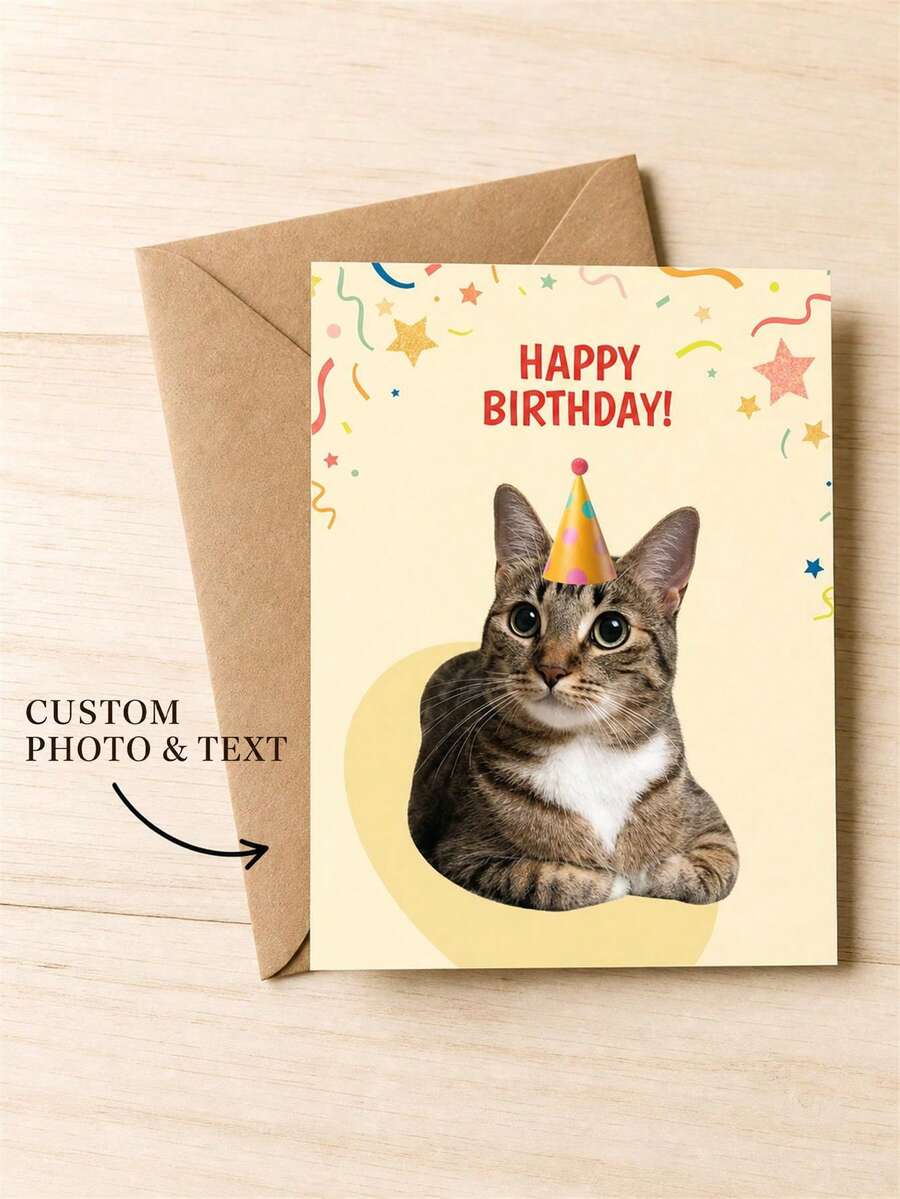 1pc Custom Pet Birthday Cards, Personalized Cat And Dog Photo Greeting Cards, Pet Owner Birthday Gifts, Pet Birthday Blessing Cards, Custom Animal Image Sticky Notes. - Multicolor - View 1